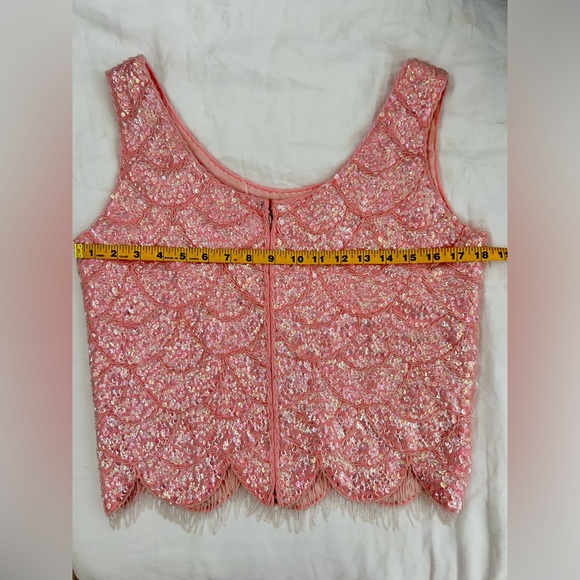 Vintage Sequin Pink Hand Beaded Top - Size Medium - Picture 5 of 5